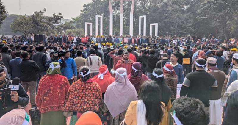 কেন্দ্রীয় শহীদ মিনারে আন্দোলনরত শিক্ষকরা, ছবি : সংগৃহীত